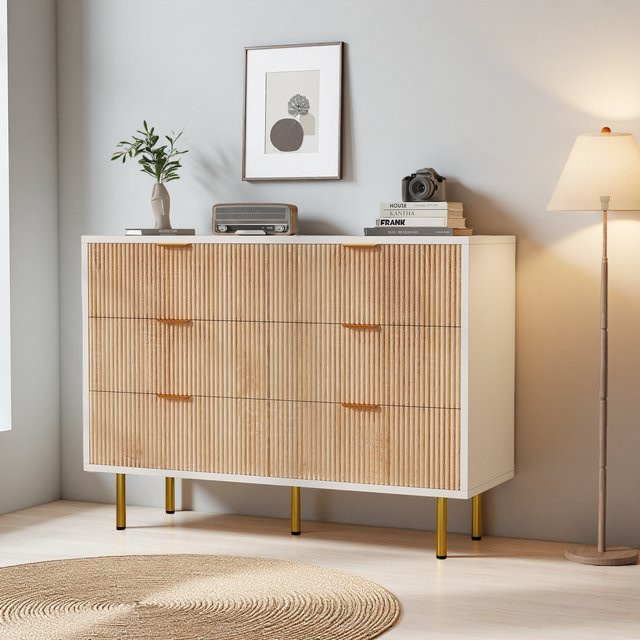 Comanlai Kommode als moderner Boho-Nachttisch aus Holz mit Metallgriffen in Weiß - Bild 1