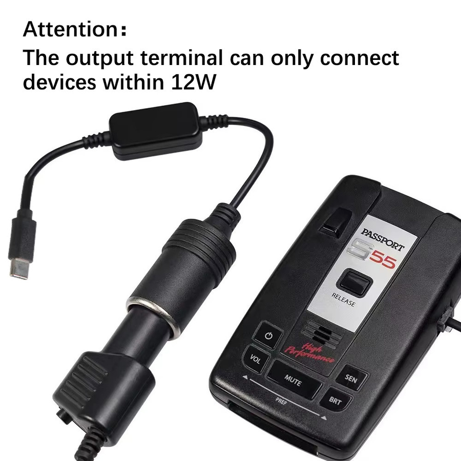 Boot Typ-C auf 12V Zigarettenanzüger Adapter Konverter Schwarz 12W für HUD und Dashcam - Bild 3
