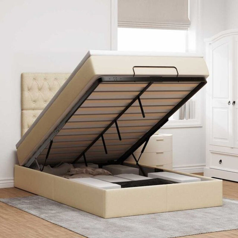 vidaxl Polsterbett Ottoman mit Matratze und LED-Beleuchtung in Beige, B/T/H: 120 x 190 x 128 cm - Bild 1