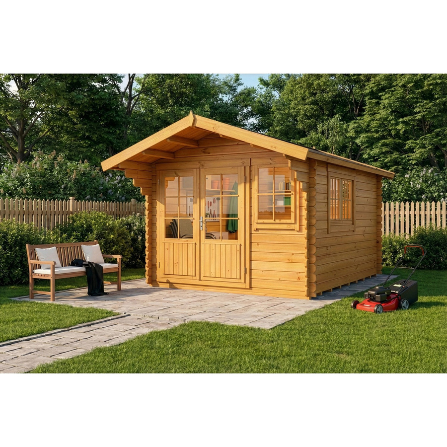 Alpholz Gartenhaus Gabriel aus imprägnierter Pinie in Braun mit Boden, B/T/H: 338 x 467 x 250 cm, 28 mm Wandstärke - Bild 2