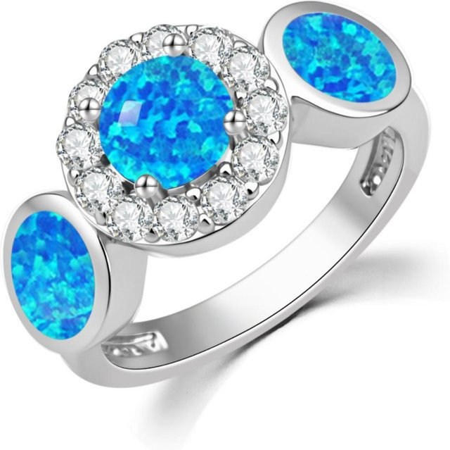 Opalring Kupfer, Blau, Opal, Zirkonia, Damen, Size 7 - Bild 1