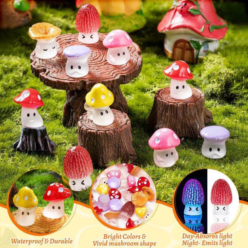24 Stück leuchtende Mini-Pilzfiguren von XMSJ in Multicolor für Feengarten, Terrarium und Mikro-Landschaftshandwerk - Bild 6