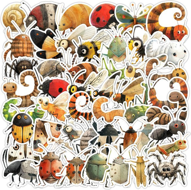 50 Stück Insekten-Graffiti-Aufkleber aus wasserfestem PVC in Multicolour für Handyhüllen, Wasserbecher und Skateboards von BulingBulingStickers Store - Bild 1