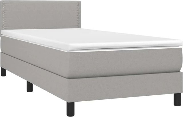 vidaXL Boxspringbett mit Matratze in Hellgrau, Hybridbett mit LED-Unterbettbeleuchtung und USB-Ladeport, B/T: 100 x 200 cm - Bild 1