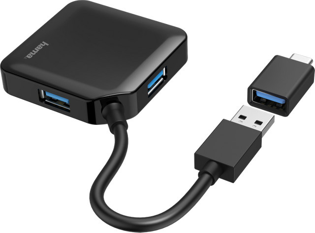 Hama USB-Hub mit 4 Ports USB 3.2 Gen1 5 Gbit/s inkl. USB-C Adapter in Schwarz - Bild 3