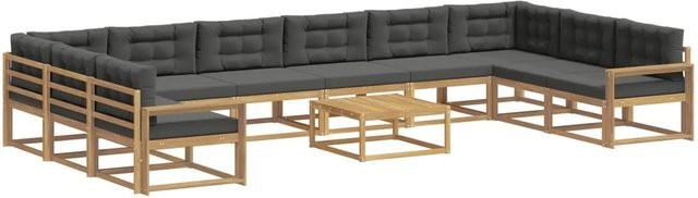 vidaXL Outdoor-Sofagarnitur aus massivem Akazienholz mit 11 Kissen in Anthrazit und Weiß - Bild 1