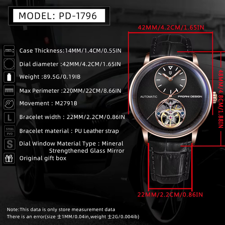 PAGANI DESIGN Armbanduhr Automatik, Leder, Blau, Herren - Bild 6