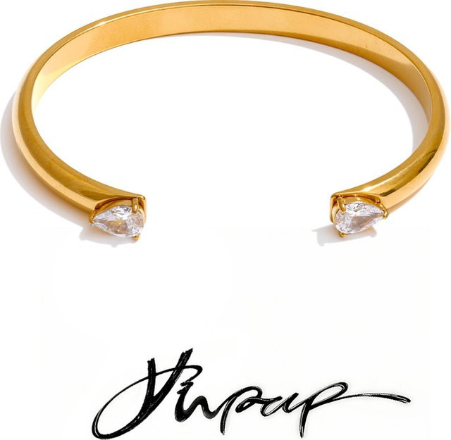 Yhpup Armband Manschette, Edelstahl, Zirkonia, Gold - Bild 1