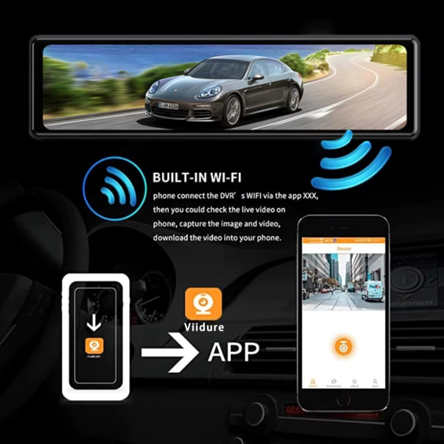 4K UHD Dash Cam Rückspiegel mit Dual Lens, GPS und WiFi, OLESED Bildschirm, Schwarz - Bild 4