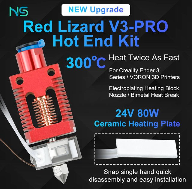 Haldis 3D Upgrade Red Lizard V3 PRO Hochgeschwindigkeits-Extrusionskopf in Rot für Ender 3 Pro, Voron 2.4, Ender 5 S1 und CR10S 3D-Drucker mit Hot End und Plating Nozzles - Bild 1