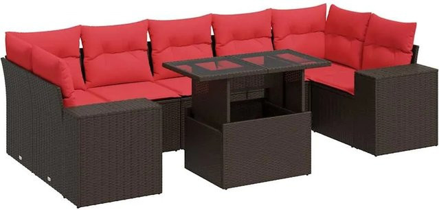vidaXL 8-teilige Garten-Sofagarnitur in L-Form aus braunem Poly-Rattan und Akazie mit UV-beständigen Kissen - Bild 1