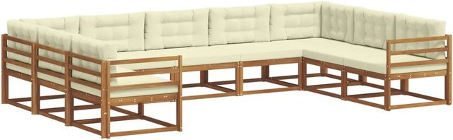 vidaXL Outdoor-Sofagarnitur 9-teilig in U-Form aus massivem Akazienholz mit Kissen in Natur und Creme - Bild 1