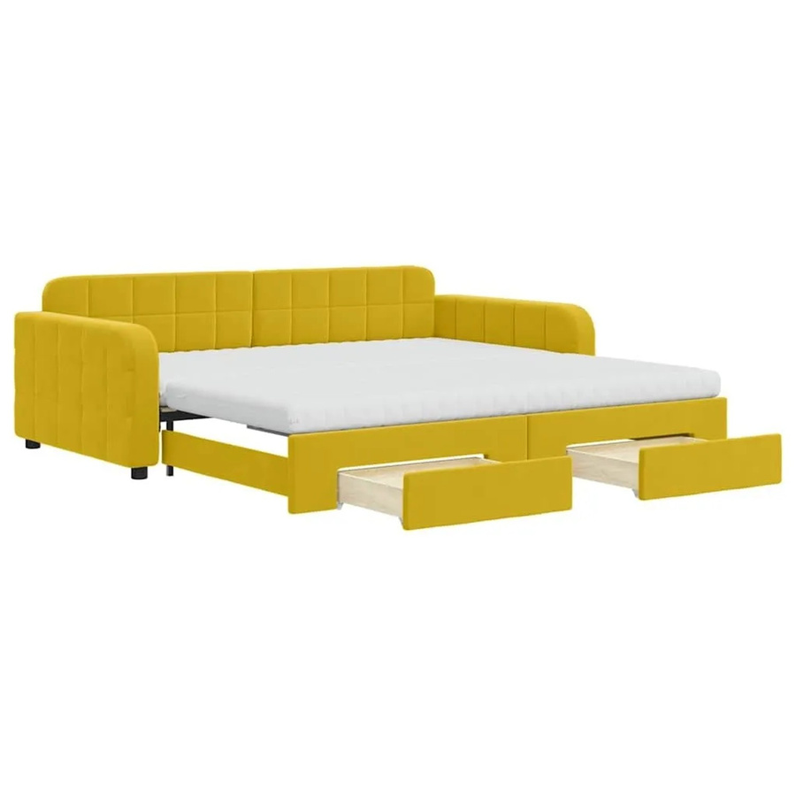 vidaXL Tagesbett ausziehbar mit Schubladen in Gelb aus Samt, B/T/H: 223 x 110 x 71 cm (100x200 cm Liegefläche) - Bild 2