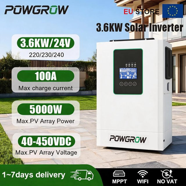 POWGROW Hybrider Solar Inverter 3,6kW 24V mit 100A MPPT und WLAN in Weiß - Bild 1