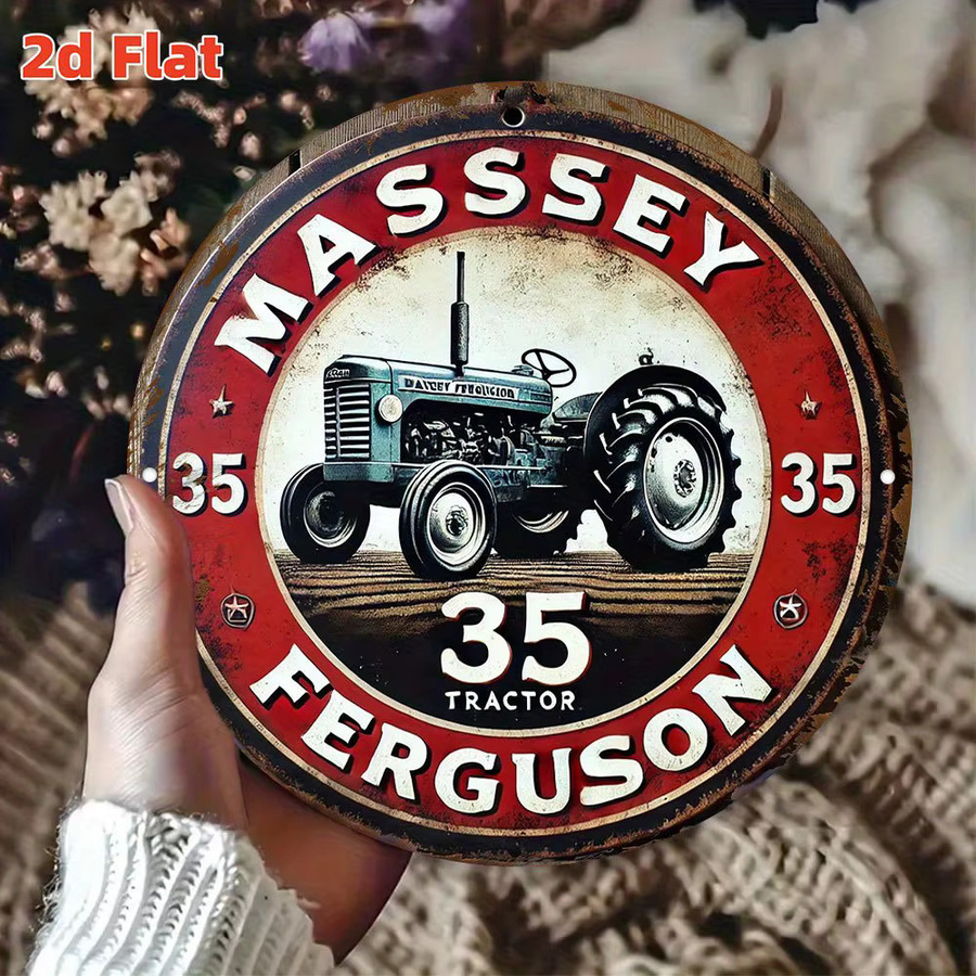 Vintage Massey Ferguson Tractor Wandkunst aus Metall in Rot – 2D Flat Aluminiumschild mit 35 Tractor Design von Potdemiel - Bild 5