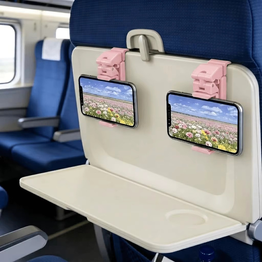 Tragbarer Flugzeug-Handyhalter als faltbarer und verstellbarer Reiseständer für Flugzeug- und Zugsitze in Grün oder Pink - Bild 3