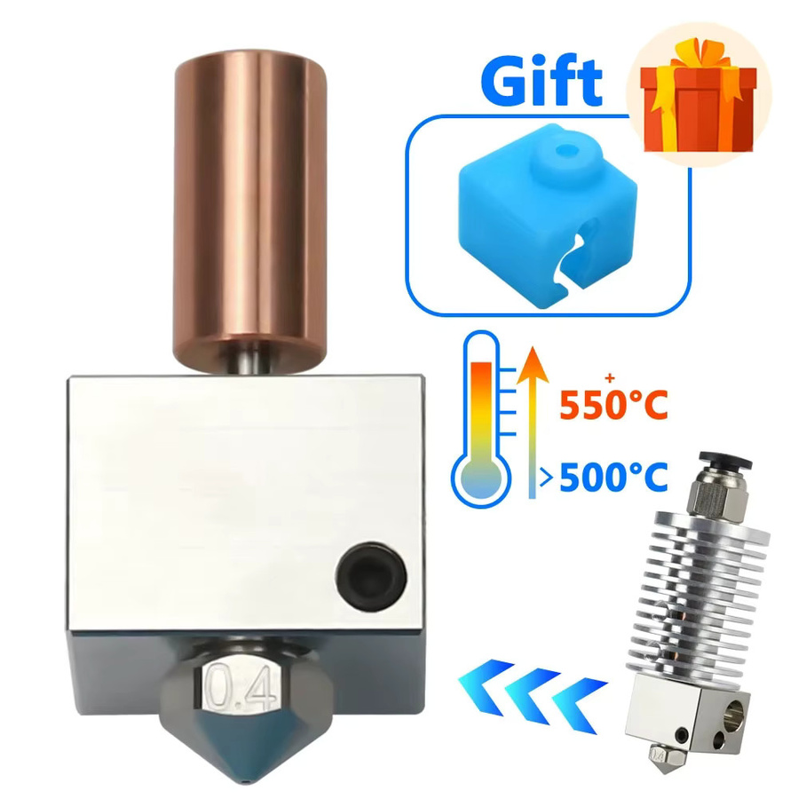 YUNSN 3D Upgrade-Bimetall-Heatbreak Set mit beheiztem Kupfer-Heizblock und 0,4 mm plattierter Kupferdüse in Silber für Flyingbear-Ghost 5 - Bild 1