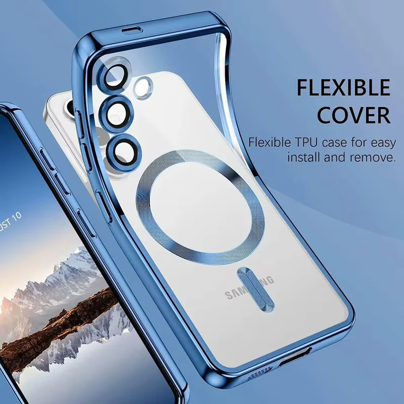 Transparente MagSafe Magnetische Silikonhülle für Samsung Galaxy S26 S25 S24 S23 S22 S21 Ultra Plus FE in Silber - Bild 2