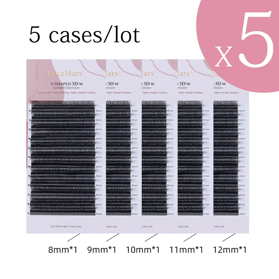 DeceMars 5er-Set V-förmige 3D-Wimpernverlängerungen, 12 Reihen/Tray - Bild 2