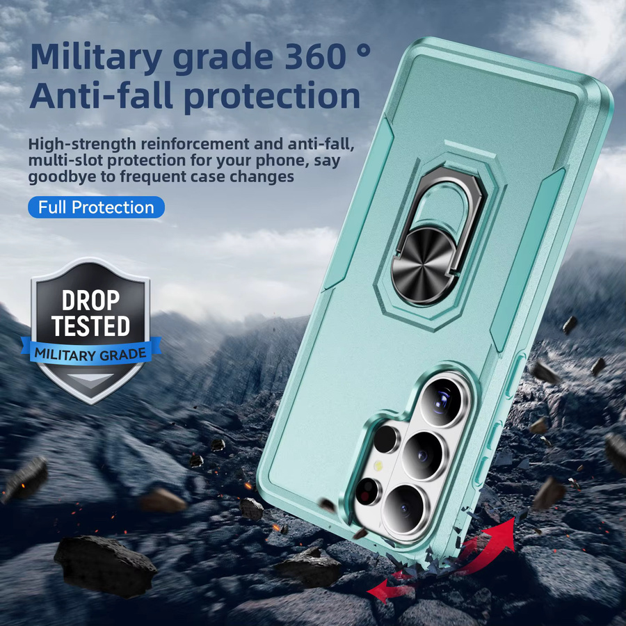 Robuste 2-in-1 Rüstungshülle für Samsung Galaxy S26 Ultra, S25, S23, S22, S21 FE Plus mit magnetischem Ringständer in Grün, Militärstandard Anti-Drop Schutzhülle - Bild 3