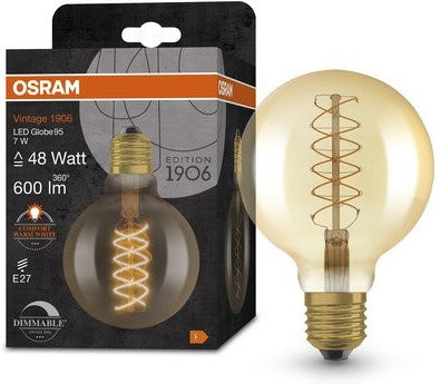 Osram Vintage 1906 LED-Lampe Globe Filament, E27, 7W, 600lm, Warmweiß, Gold/Messing, dimmbar, Durchmesser: 9,5 cm, Höhe: 9,5 cm - Bild 2