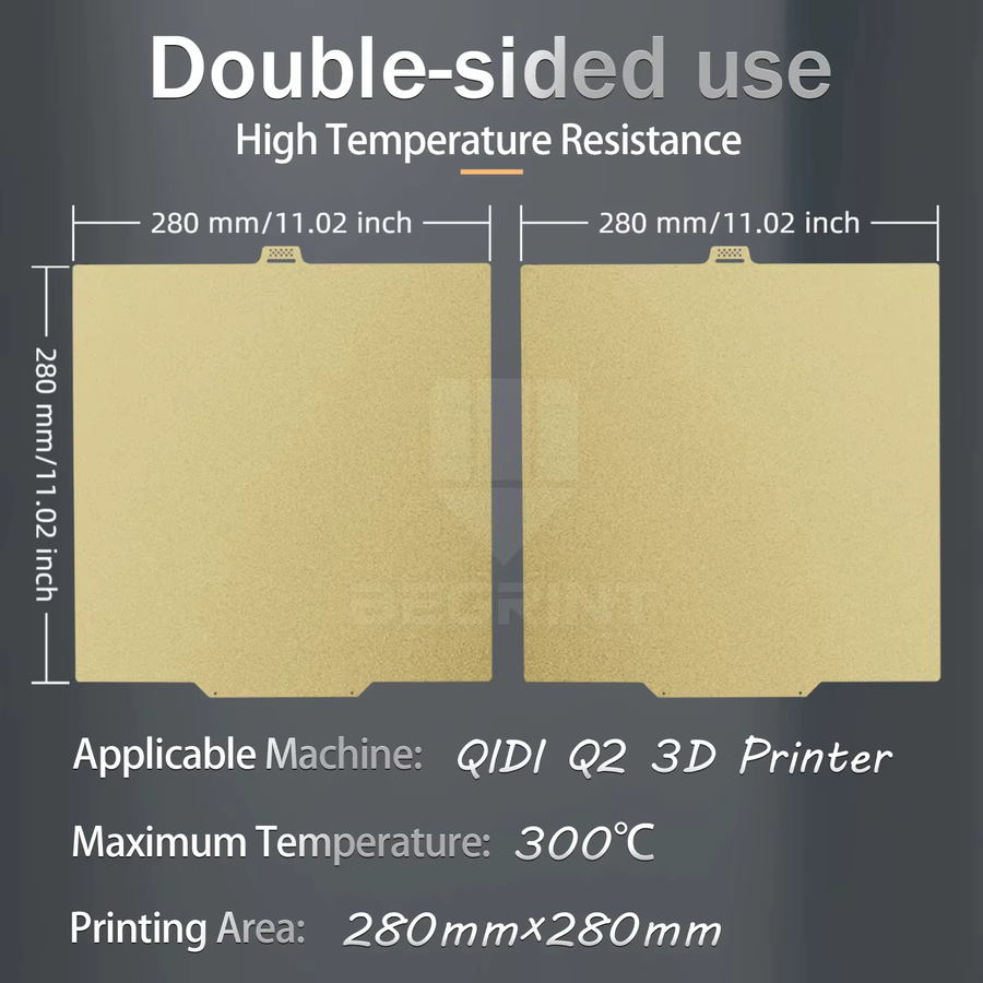 QIDI Bauplatte für Q2 und Q2 Combo 3D-Drucker, doppelseitiges Federstahlblech mit PEO PET PEI Pulverbeschichtung, Schwarz, B/T: 280 x 280 mm - Bild 3