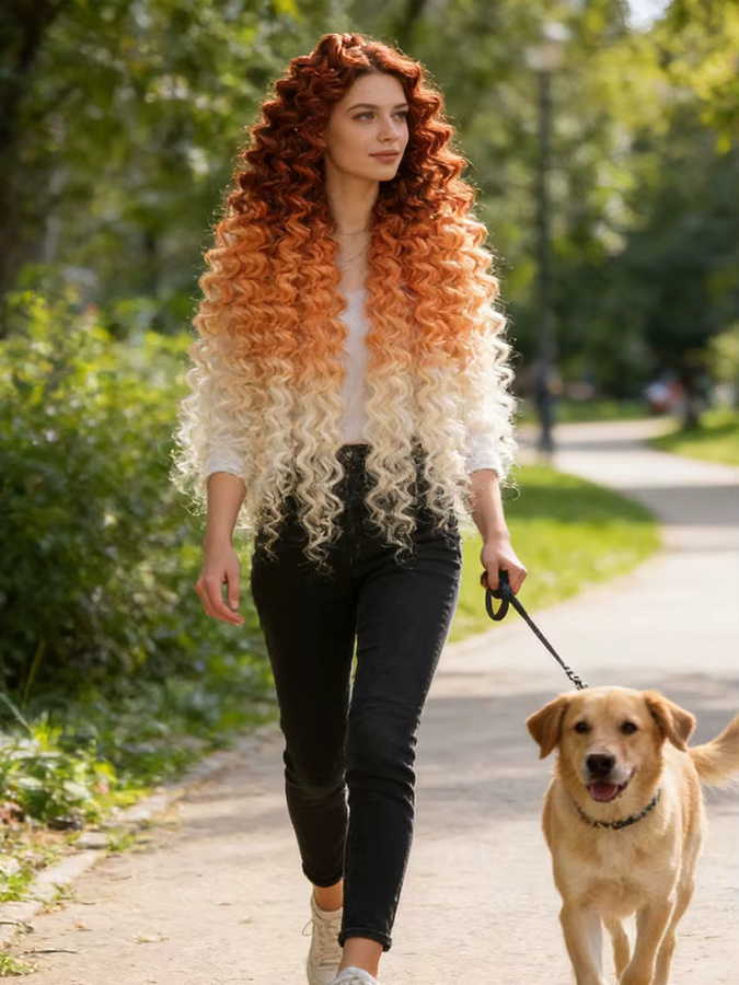 Noble Haarverlängerung, 24 Zoll, Ombre Orange bis Blond, tief gewellt, Damen - Bild 4