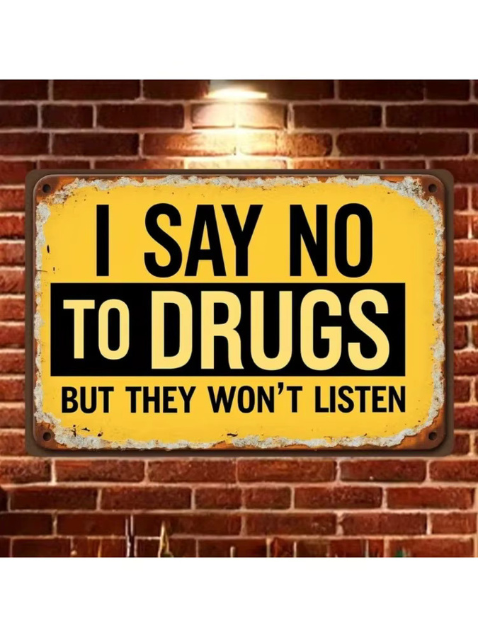 Vintage Metallschild CIFBUY I Say No to Drugs in Gelb, rechteckige Wandkunst aus Metall, B/H: 30 x 30 cm - Bild 7