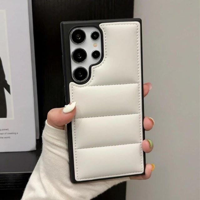 Luxuriöse Puffer-Handyhülle im Daunen-Design für Samsung Galaxy S25 S24 S23 S22 Ultra Plus, Farbe: Weiß - Bild 1