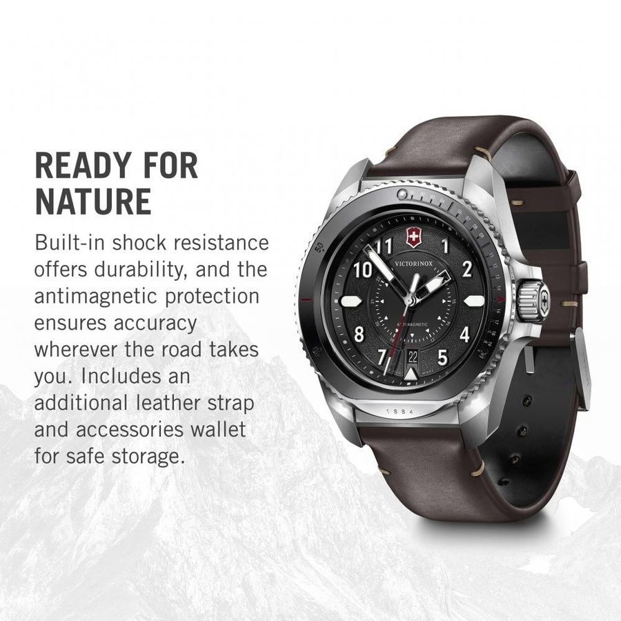 Victorinox Herrenuhr, Quarz, Edelstahlgehäuse, 43 mm, Leder, Schwarz, 20 ATM - Bild 4