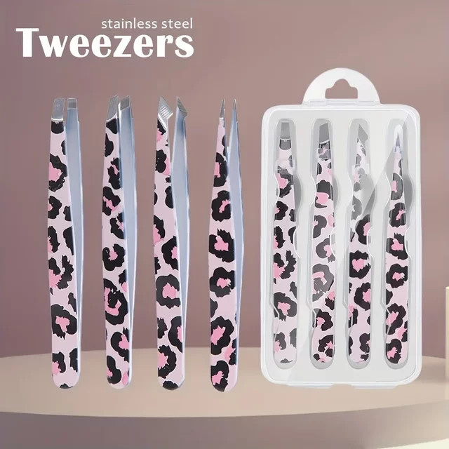 Ouriner Augenbrauen Pinzette Set mit Make-up Aufklebern und Wimpern Werkzeug, Rosa, Glänzend, Unisex - Bild 1