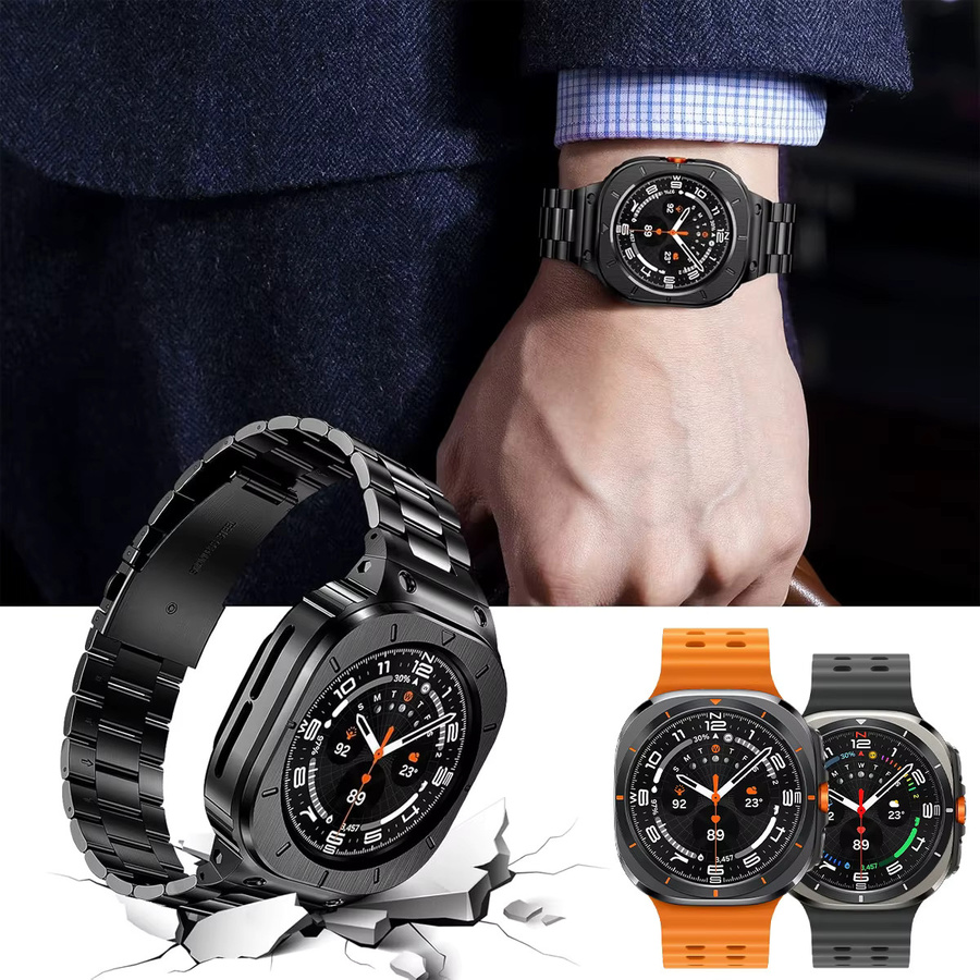 CAOWTAN Uhrenarmband Edelstahl, Schwarz, Unisex, für Samsung Galaxy Watch Ultra 47mm - Bild 2