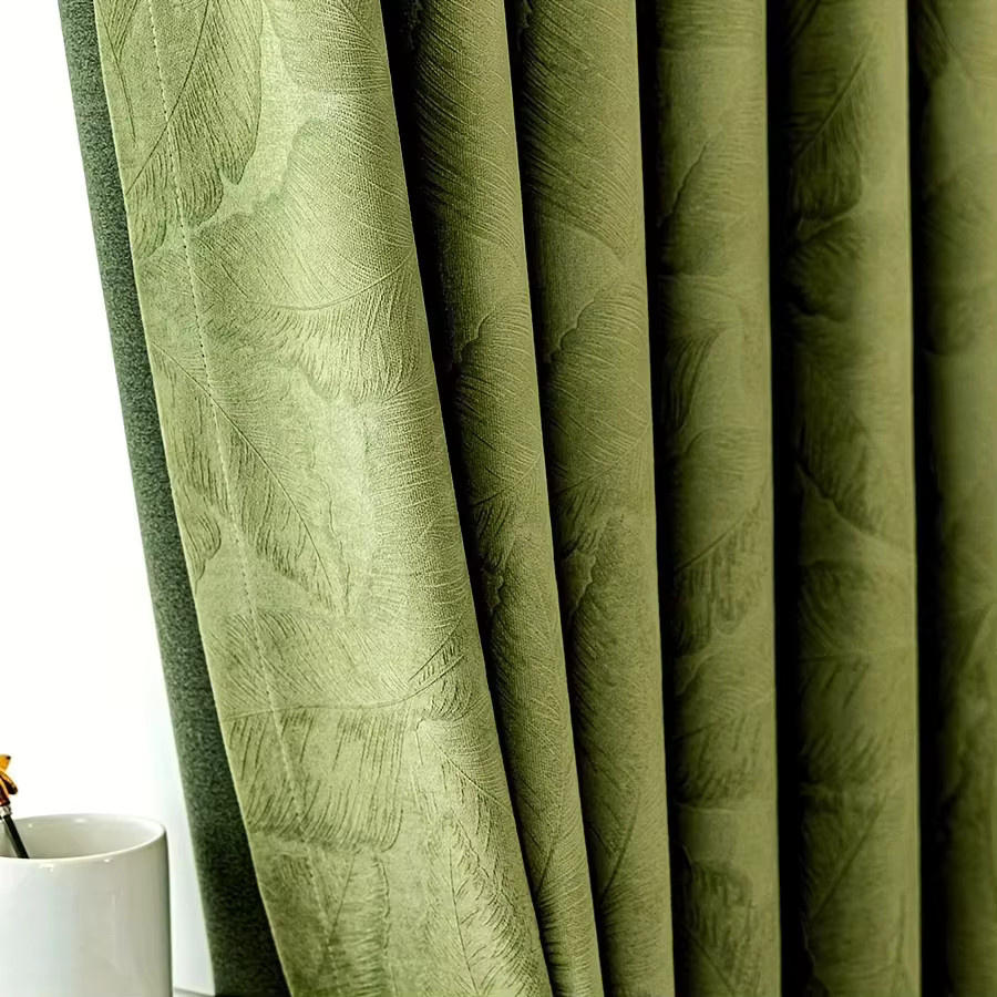 AiFish Verdunkelungsvorhänge mit grünem Jacquard-Blattmuster, wärmeisolierende Vorhänge für Schlafzimmer und Wohnzimmer, Farbe: Grün - Bild 2