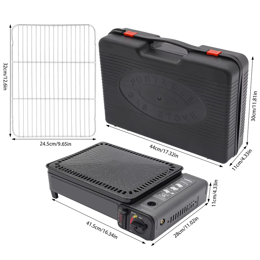Bymaocar Tragbarer Butan-Camping-Tischgrill in Schwarz mit Grillnetz und Chrom-Elementen, B/T/H: 28,0 x 28,0 x 15,0 cm - Bild 3