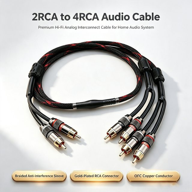 Audiocrast RCA Stereo Audio Splitter Y-Adapter Kabel Schwarz 2 auf 4 Stecker - Bild 1