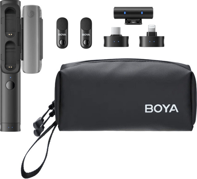 BOYA Magic Wireless Lavalier-Mikrofon 4-in-1 für USB-C, Lightning und 3,5 mm Klinke, Schwarz - Bild 1