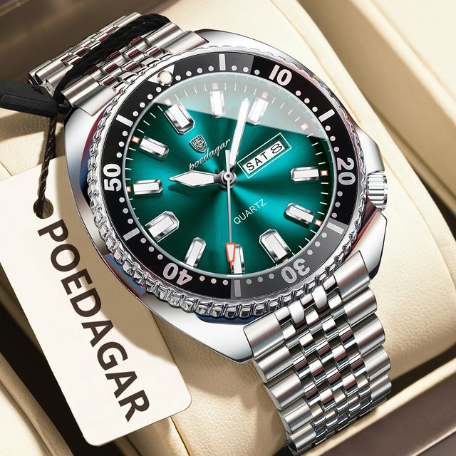 POEDAGAR Armbanduhr Edelstahl, Quarz, Datum, Herren - Bild 1