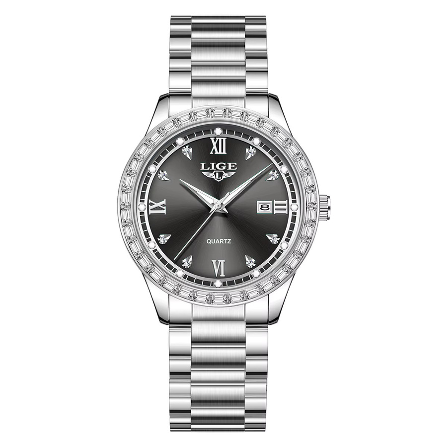 LIGE Armbanduhr Quarz, Edelstahl, Diamant, Schwarz, Damen - Bild 5