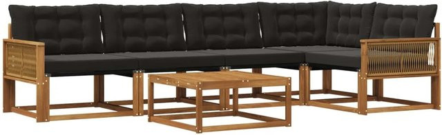 vidaXL Outdoor-Sofagarnitur L-Form aus massivem Akazienholz mit 6 Kissen in Schwarz und Natur - Bild 1