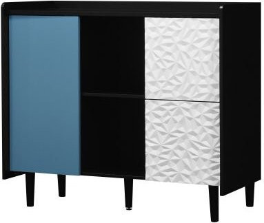 MUVOE Buffet in modernem Design mit schwarzem Korpus und blauen Türen, inklusive zwei Schubladen und zwei offenen Staufächern - Bild 1