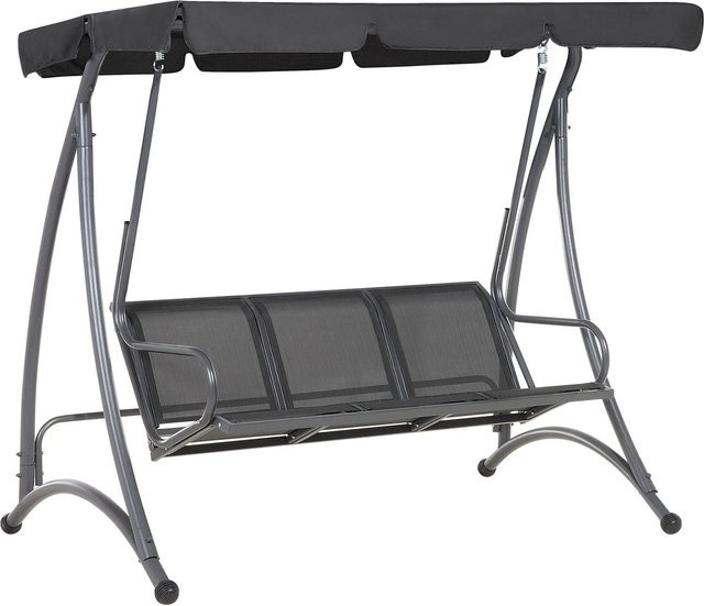 Beliani Gartenschaukel BOGART in Schwarz und Grau mit Sonnen canopy aus Textilene und pulverbeschichtetem Stahl, B/T/H: 120 x 190 x 169 cm - Bild 1