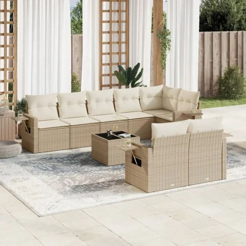 Vidaxl 9-tlg. Garten-Sofagarnitur aus Polyrattan mit Kissen in Beige - Bild 1