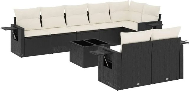 vidaXL 9-teilige Garten-Sofagarnitur aus Poly-Rattan mit Kissen in Schwarz - Bild 1