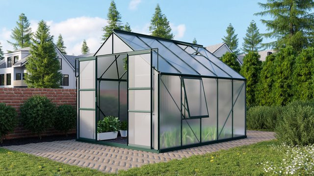 Vitavia Gewächshaus Meridian 8300 in Smaragdgrün mit Polycarbonat-Platten und Doppelschiebetür, 8,3 m² - Bild 1