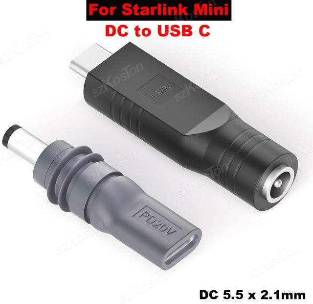 SZKOSTON 2er-Set DC-Buchse auf USB-C-Stecker Stromkabeladapter für Starlink Mini in Schwarz - Bild 1