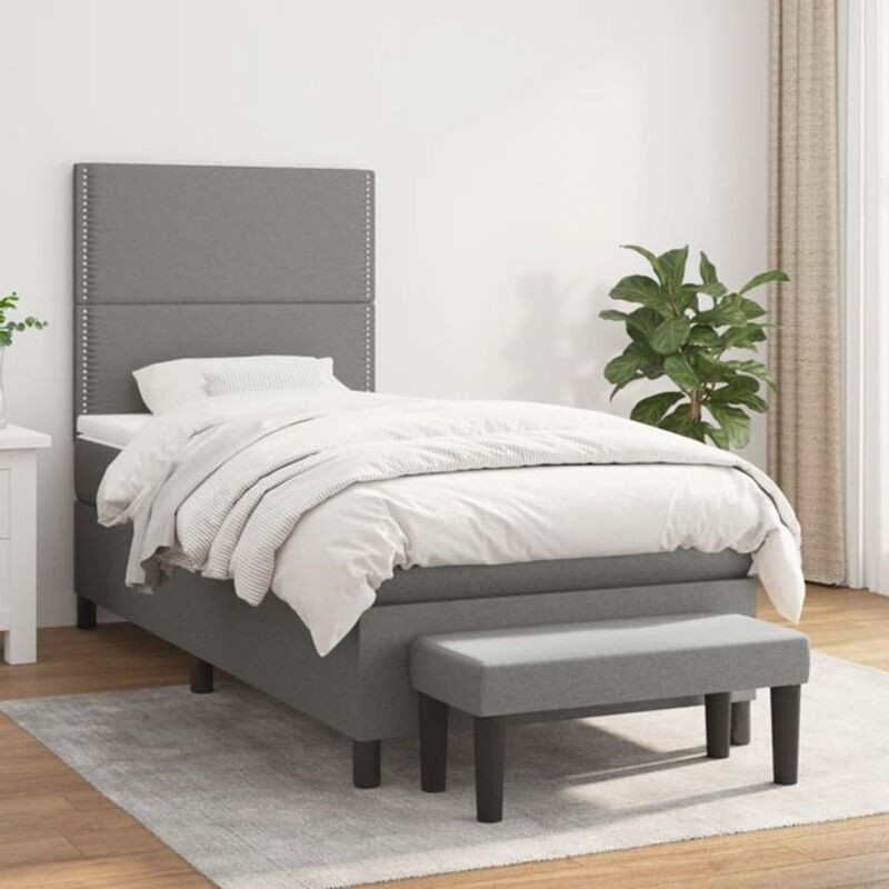 vidaxl Boxspringbett mit Matratze in Anthrazit Grau aus Stoff B/T/H: 90 x 190 cm - Bild 1