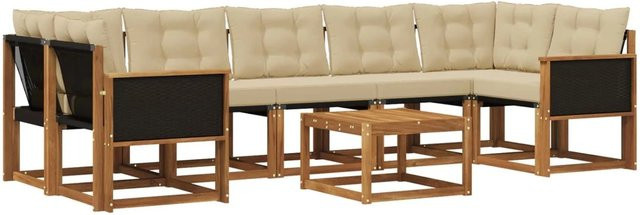 vidaXL Outdoor-Sofagarnitur L-Form aus Akazienholz mit Kissen und Couchtisch, Braun und Beige - Bild 1