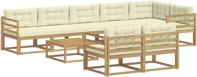 vidaXL Outdoor-Sofagarnitur aus Akazienholz mit 9 Teilen in Weiß und Beige, B/T/H: 79 x 79 x 37 cm - Bild 1
