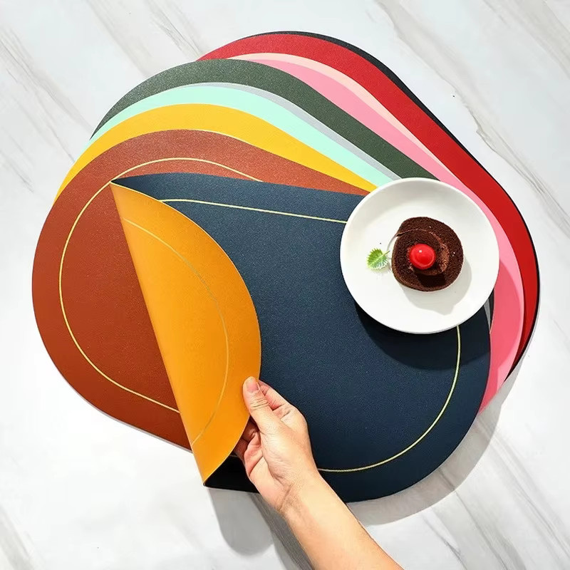 Hitzebeständige Kunstleder-Tischsets in Gelb, ovales Design, doppelseitig, B/T/H: 45 x 30 x 30 cm - Bild 5