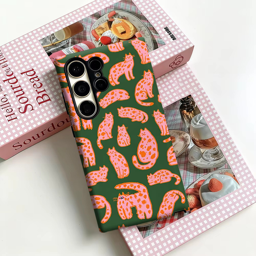 Potdemiel Handyhülle mit lustigem Retro-Katzen-Design und Punkten für Samsung Galaxy S26 S25 S24 S23 Ultra Plus, stoßfest und robust, Mehrfarbig - Bild 3